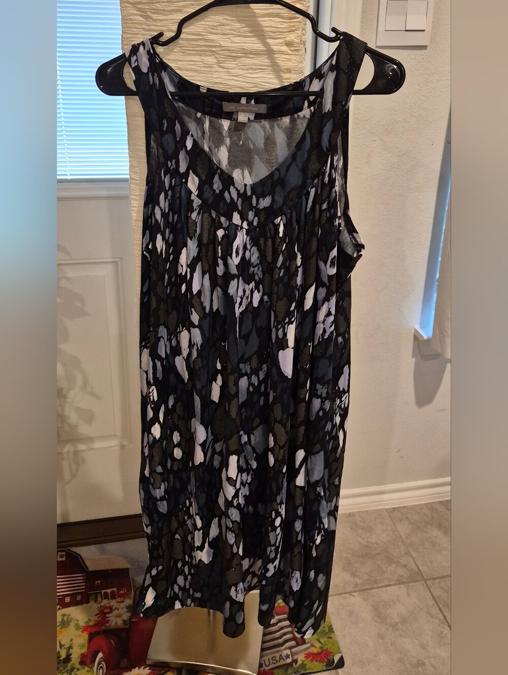 NY Collection Black, White & Gray Abstract Print Sleeveless Tank Dress